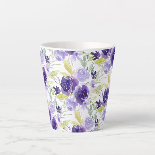 Tasse Latte PixDezines Fleurs d'aquarelle violette (Devant)