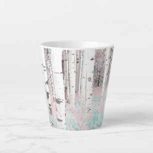 Tasse Latte PixDezines Forêt de bouleaux d'hiver Lits de fougè