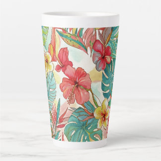 Tasse Latte PixDezines Rétro Hyper H2 Floral Feuillage Hawaï