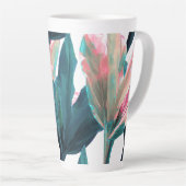 Tasse Latte PixDezines Turquoise foncé+Feuilles Ti Rose (Angle droit)