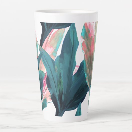 Tasse Latte PixDezines Turquoise foncé+Feuilles Ti Rose (Devant)