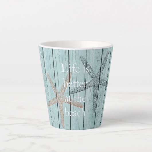 Tasse Latte Plage Blue Faux Wood Starfish (Devant)