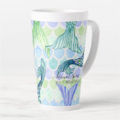Tasse Latte Plage Cute Mermaid Tail Blue Scales Personnalisée (Angle droit)