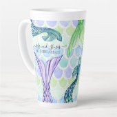 Tasse Latte Plage Cute Mermaid Tail Blue Scales Personnalisée (Angle gauche)