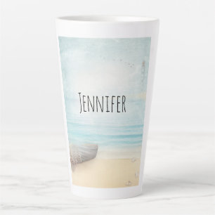 Tasse Latte Plage nautique avec Rowboat & Fishing Net