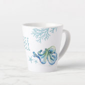 Tasse Latte Plage thème bleu octopus aquarelle Art (Angle droit)
