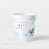 Tasse Latte Plage thème bleu octopus aquarelle Art (Devant)