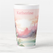 Tasse Latte Plage Tropicale Rose (Devant)