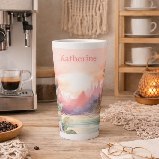 Tasse Latte Plage Tropicale Rose