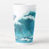 Tasse Latte Plage Vave paisible Bleu et Parties scintillant mi (Devant)