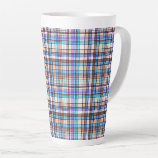 Tasse Latte Plaid Fabric Checkered Print Pattern-57688 (Angle droit)