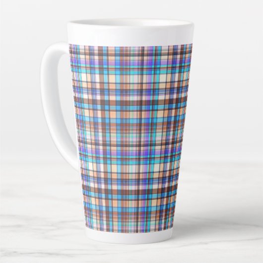 Tasse Latte Plaid Fabric Checkered Print Pattern-57688 (Angle gauche)
