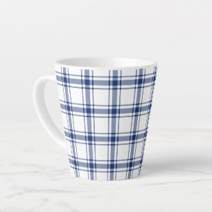 Tasse Latte Plaid Nautique Bleu et Blanc