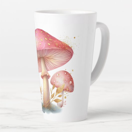 Tasse Latte Plaisir aux champignons roses chatoyants (Angle droit)