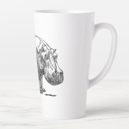 Tasse Latte Plan ligne Hippopotamus noir et blanc (Droite)
