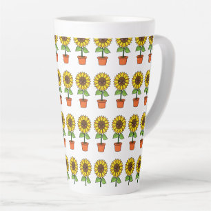 Tasse Latte Plante de tournesol Kawaii dans un pot