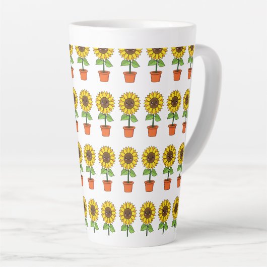Tasse Latte Plante de tournesol Kawaii dans un pot (Angle droit)