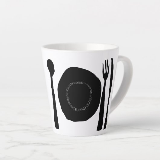 Tasse Latte Plaque et ustensiles noirs et blancs (Angle droit)