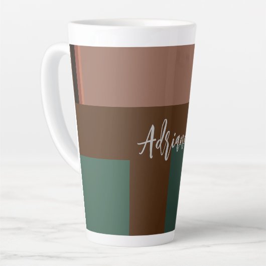 Tasse Latte Plaque moderne manuscrite propre nom Brown vert (Angle gauche)