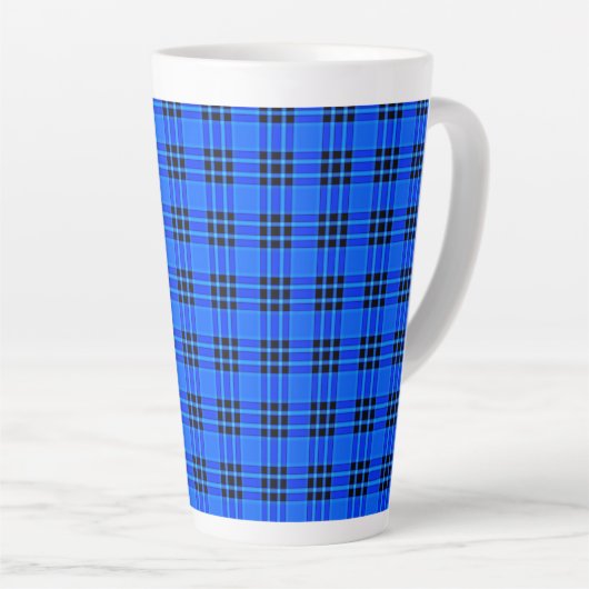 Tasse Latte Plaqué Royal Blue Black Checks Motif-57686 (Angle droit)