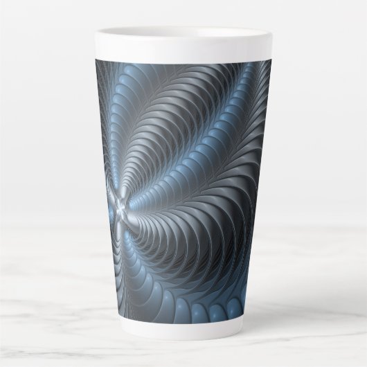 Tasse Latte Plastique bleu gris 3D Fractal Art moderne Abstrai (Devant)