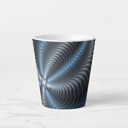 Tasse Latte Plastique bleu gris 3D Fractal Art moderne Abstrai (Devant)