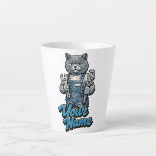 Tasse Latte Plombier personnalisé avec un chat mignon Scottish
