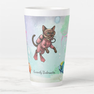 Tasse Latte Plongeur Sous-Marin Chat Siamois – Aquarelle Océan