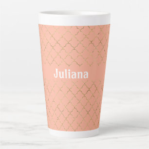 Tasse Latte Plutôt rose Coral Or Quatrefoil Personnalisé