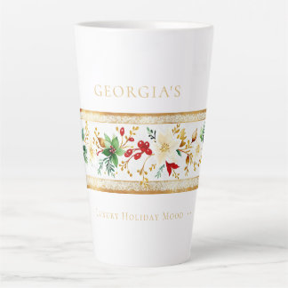Tasse Latte Poinsettia de luxe Noël Floral Or MH26