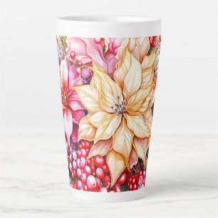 Tasse Latte Poinsettias rouges et blancs