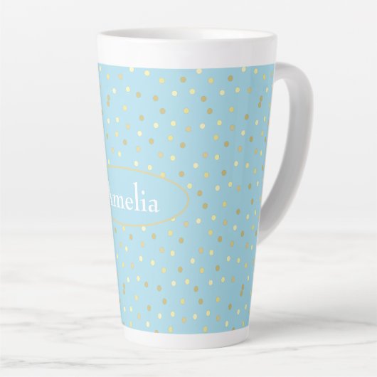 Tasse Latte Points Confetti Bleu Pastel tendance (Angle droit)