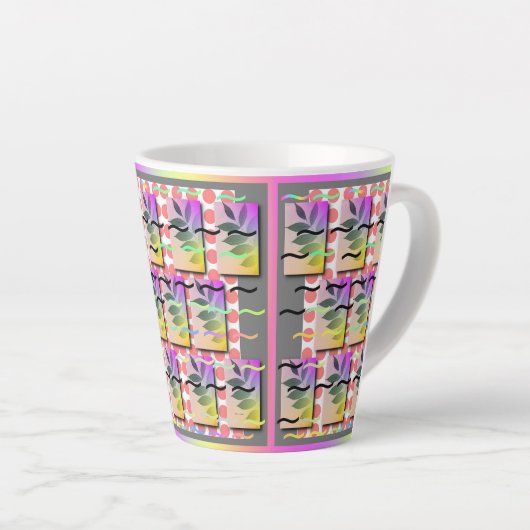 TASSE LATTE POINTS DE CORAIL FEUILLE PASTEL (Angle droit)