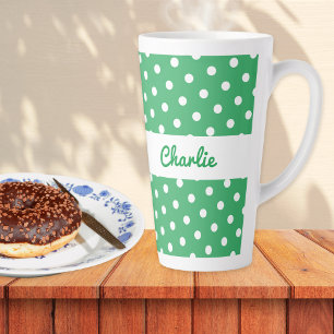 Tasse Latte Points Polka Rétro Personnalisés Vert Blanc