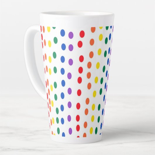 Tasse Latte Points Rainbow Candy en blanc (Angle gauche)