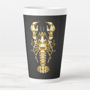 Tasse Latte Poisson à langouste polygonale dorée sur noir