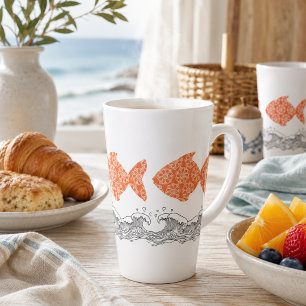Tasse Latte Poissons et vagues