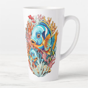 Tasse Latte Poissons Tropicaux Couleurs Vives Vibes d'Été