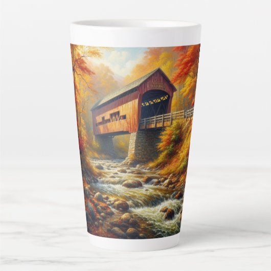 Tasse Latte pont couvert d'automne classique (Devant)
