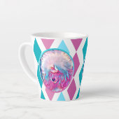 Tasse Latte Poodle peint en Aqua rose et Turquoise (Angle gauche)