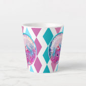 Tasse Latte Poodle peint en Aqua rose et Turquoise (Devant)