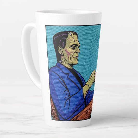 Tasse Latte Pop Art Frankenstein Monster Drinking Tea Halftone (Angle gauche)