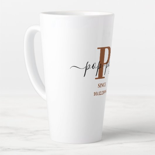 Tasse Latte Pop Pop Élégant Script Monogramme Blanc Brown (Angle gauche)