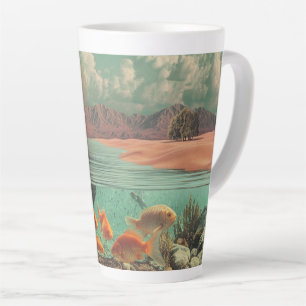 Tasse Latte Porte surréaliste dans le désert avec sous-marin
