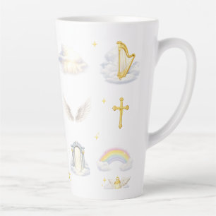 Tasse Latte Portes Célestes Ailes d'Ange Colombe Blanche Croix