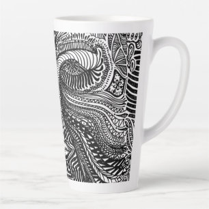 Tasse Latte Portrait de ligne Trippy noir et blanc
