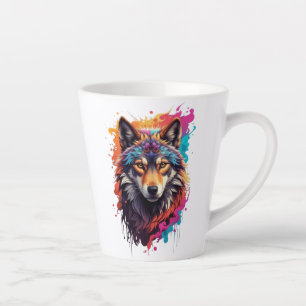 Tasse Latte Portrait de loup coloré Art animalier abstrait-876