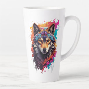 Tasse Latte Portrait de Loup Coloré Art Animalier Abstrait-876