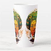 Tasse Latte Portrait féminin africain avec coucher de soleil (Devant)