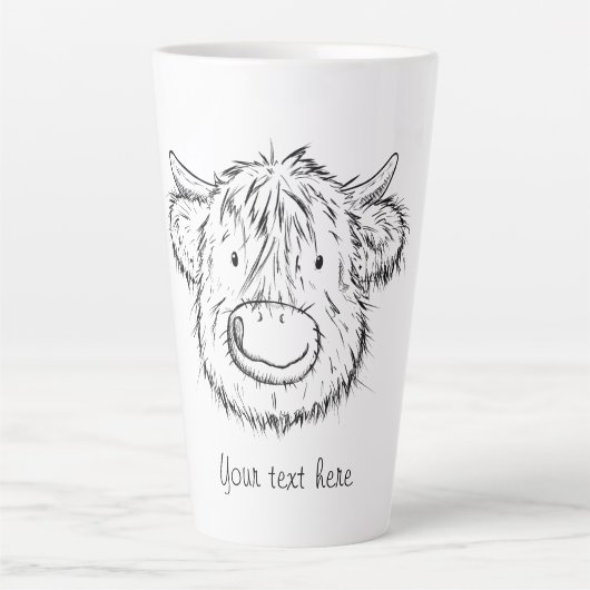 Tasse Latte Portrait personnalisé Scottish Highland Cow Sketch (Devant)